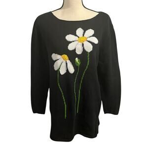 Marisa Christina | Vintage Women's Daisy Embroidered Linen Blend Sweater Sz L
